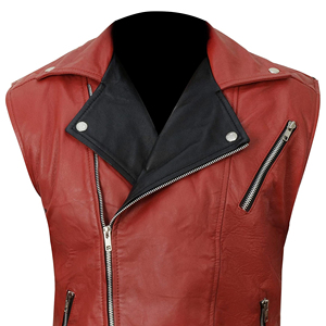 Spring and Summer <b>Black</b> Stand Collar Breathable Outdoor Leisure Motorcycle Men's Cowhide Jacket Zipper Leather <b>Vest</b> - Product Image 6