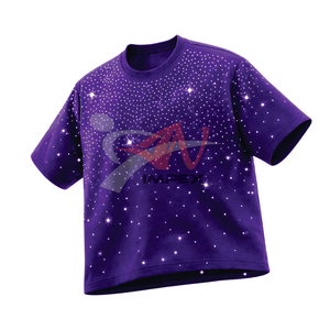T-shirt pour homme en coton 100% avec strass violets, style streetwear décontracté, tee-shirt oversize, mode estivale, t-shirt graphique pour homme, style hip hop - Product Image 2
