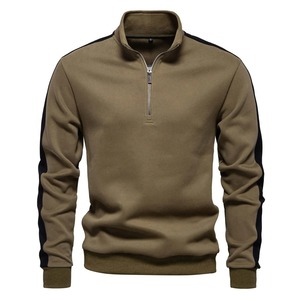 Sweat-shirt à col zippé pour homme, patchwork, mélange de coton, léger, décontracté, sport, streetwear - Product Image 3