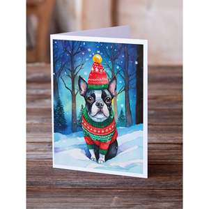 Cartes de vœux de Noël Boston Terrier fantaisistes Lot de 8 cartes de note vierges A7 de taille 5x7 avec enveloppes - Product Image 2