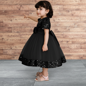 Robe de mariée noire à sequins pour fille, broderie de velours de luxe, nœud, robe de soirée d'anniversaire pour enfants, tenue formelle, fabrication OEM - Product Image 3