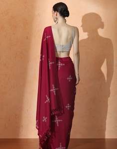 Sari de Algodón Muselina Floral Rosa KV con Blusa sin Coser para Fiestas, Sin Arrugas y de Secado Rápido - Product Image 5