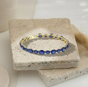 Pulsera con Dije de Zafiro Azul Ovalado Cultivado en Laboratorio en Plata de Ley 925, Joyería Fina Hecha a Mano de Lujo para Fiestas y Eventos - Product Image 4