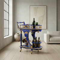 Chariot de bar mobile classique de luxe pour hôtel, restaurant, VIP, en marbre doré, chariot de service OEM ODM
