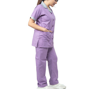 Wholesale Custom Design Plain Fashion Wear Nursing <b>Scrub</b> Suit New Design Multi Pockets Elastic Waist V Neck Women's <b>Scrub</b> Suits - Product Image 2