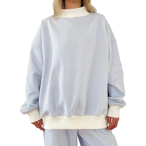 Sudadera Oversize Blanca a Rayas SKY para Mujer, Cuello Alto, Estilo Casual, Hombros Caídos, Sudadera con Capucha, Ropa Urbana - Product Image 2