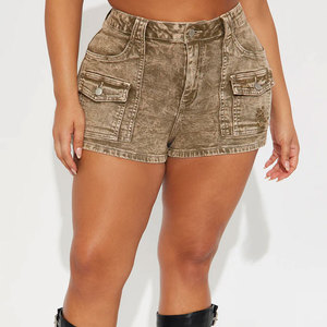 Shorts en jean droits élégants pour femmes, polyester/coton, taille haute, été, décontracté, streetwear, tendance, orné de strass - Product Image 3