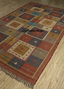 Tapis rectangulaire à motif géométrique Krafterscustom en laine et acrylique, kilim écologique, tufté à la main, tissage plat, poils moyens, latex - Product Image 2
