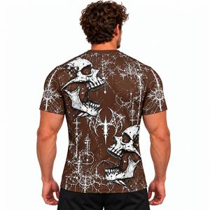 <b>Men's</b> Brown <b>Skull</b> Pattern T <b>Shirt</b> Short Sleeve O-Neck Streetwear Tee Breathable Polyester Top - Product Image 2