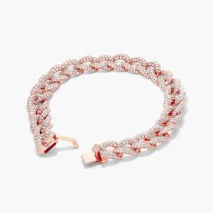 Bracelet chaîne en or rose plaqué diamant, taille brillant rond, sertissage en canal, luxe, unisexe, pour usage quotidien - Product Image 1