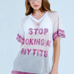 Jersey de Fútbol Americano Extra Grande para Mujer, Diseño con Letras de Pedrería, Ligero, Transpirable, Malla, Proveedor Mayorista OEM - Product Image 3