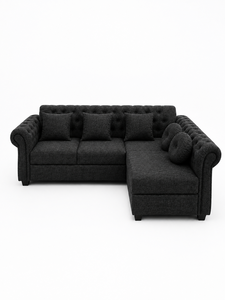 Sofá Contemporáneo Emerald Origin con Botones Negros, Respaldo Acolchado Ecológico, Brazos Enrollados, para Apartamento, Sala de Estar, Villa - Product Image 1