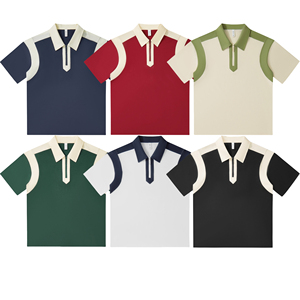 T-shirts Homme Manches Courtes Oversize Streetwear Blancs Personnalisés OEM 2026 240gsm pour Polo Col Roulé avec Empiècements – Vente en Gros - Product Image 5