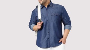 Chemise en jean pour homme à manches longues, coupe classique, boutonnée, en coton, finition délavée - Product Image 3