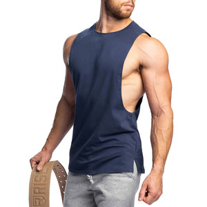 Débardeur sans manches bleu marine pour homme, col rond, tricoté ajouré en coton, couleur unie, décontracté, respirant, pour l'entraînement - Product Image 4