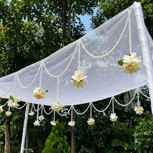Décoration de plafond de mariage : suspension en maille perlée florale, draperie en tissu pour réception de banquet, entrée de la mariée Haldi Mehndi - Product Image 6
