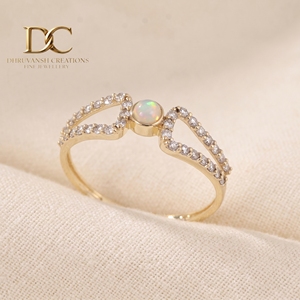 9K Solid Gold with Natural Ethiopian <b>Opal</b> <b>Ring</b> with pave set certified Lab Grown Diamonds Minimalist Gemstone Engagement <b>Ring</b> - Product Image 4
