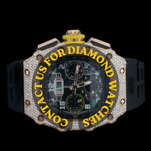 Reloj Deportivo de Moda para Hombre con Movimiento de Cuarzo y Diamantes de Moissanita Personalizados, Correa de Goma Negra, Regalo de Cumpleaños para Hombre - Product Image 6