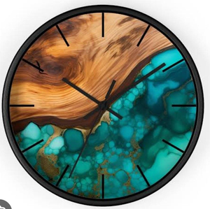 Top Selling Unique Handmade Wooden and Epoxy Resin Wall <b>Clocks</b> Elegant Round Shape Green Epoxy Style For Bedroom & Guest Room - Product Image 3