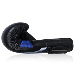 Gants de boxe en cuir à lacets, équipement d'entraînement professionnel pour adultes, noir avec bande argentée - Product Image 3