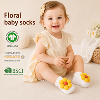 Chaussettes pour bébé à fleurs mignonnes, chaussettes antidérapantes en coton pour nourrissons, chaussettes à grip en silicone pour tout-petits, chaussettes de marche