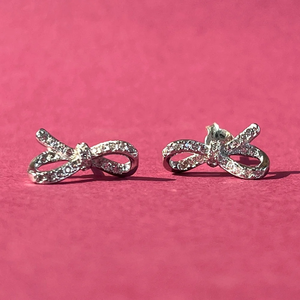 Minimalist Bowknot <b>Stud</b> <b>Earrings</b> 925 <b>Silver</b> Diamond Round Brilliant Cut Prong Setting Women's Everyday Wear - Product Image 1