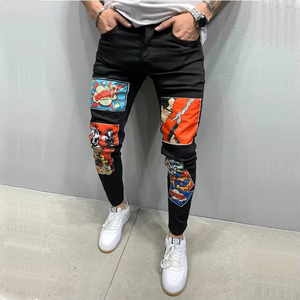 Pantalon en jean imprimé coupe slim style européen pour homme, déchiré, skinny, grandes poches – Vente en gros personnalisée à prix usine de Chine - Product Image 4