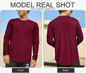 Men's Long Sleeve T-<b>Shirt</b> O Neck Solid Knitted Jersey Casual Regular Fit Black Grey Maroon Top - Product Image 6