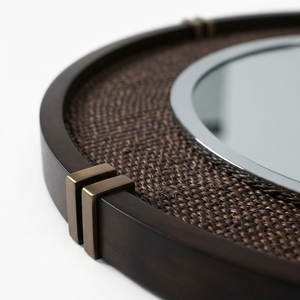 <b>Large</b> Round Wooden <b>Frame</b> Wall Mirror Woven Texture Contemporary Nordic Decorative Vanity Mirror Bathroom Entryway Bedroom Living - Product Image 2