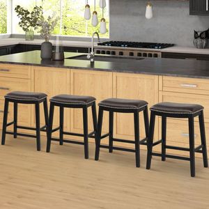 Set of 2 26-Inch Counter Height <b>Bar</b> <b>Stools</b> with Comfortable Upholstered Seat - Product Image 4