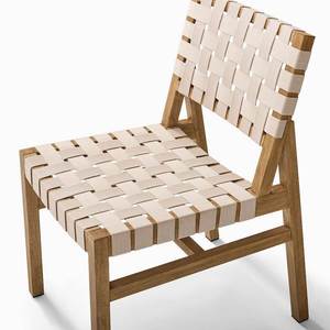 Silla de comedor escandinava de madera beige con correa de algodón tejida, sin respaldo, diseño moderno, muebles de comedor para exteriores - Product Image 2