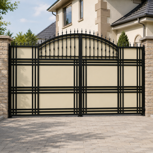 Portail d'entrée en métal noir crème à arche, avec design à pointes, pour la sécurité des villas et des murs de clôture résidentiels - Product Image 3