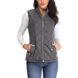 <b>Women's</b> Casual Quilted Vest Stand Collar Zipper Up Sleeveless <b>Waistcoat</b> Windproof Puffer Jacket Solid Grey - Product Image 4
