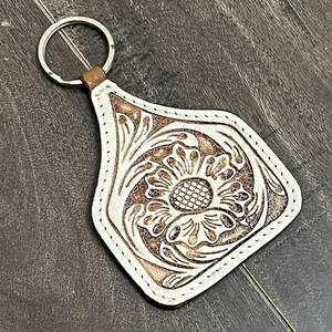 Porte-clés en cuir véritable personnalisé de luxe, fait main et gravé, nouveau motif floral, vente en gros, porte-clés de sac ou de voiture fait main, cadeau - Product Image 4