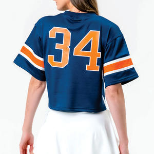 Maillot de football américain court pour femme en maille, manches courtes, design brodé personnalisé, haut de sport à marque privée, fourniture OEM - Product Image 2