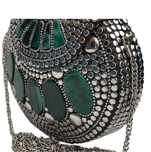 Round <b>Silver</b>-Plated Metal <b>Clutch</b> Bag With Pearl Inlay Design Fashion Handbag - Product Image 6