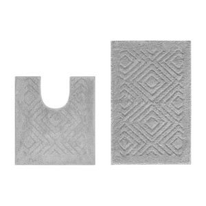 Modern Geometric Pattern Cotton Bath <b>Mat</b> <b>Set</b> 2-Piece Rectangle Non-Slip Rubber Backing Tufted Gray <b>Bathroom</b> Rug for Home Use - Product Image 5
