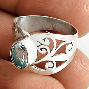 Anillo de Plata de Ley 925 con Banda Ancha, Joyería Fina con Topacio Azul de Corte Ovalado, Anillo Bohemio Moderno para Mujer, Ideal para Bodas y Fiestas - Product Image 1