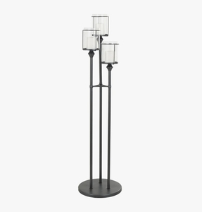 Black Metal Handmade Eco-Friendly Floor Candle Holder 3 Glass <b>Hurricanes</b> Tall Stand Candelabra Floor <b>Lantern</b> Pillar Candles Home - Product Image 3