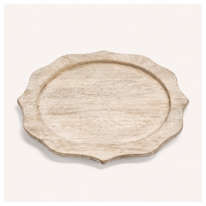 Plato de Madera Decorativo Hecho a Mano con Borde Festoneado, de Madera de Mango Blanqueada, para Eventos de Boda y Decoración de Mesa - Product Image 1