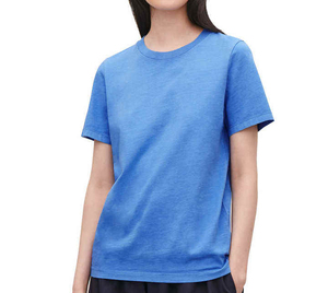 Camiseta de Cuello Redondo Azul Sólido para Mujer, Manga Corta, Corte Regular, 100% Algodón Jersey, Transpirable, Informal, para Primavera y Verano - Product Image 4