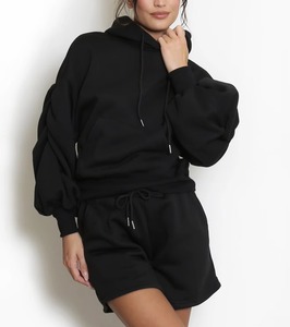 <b>Women</b> Purple Oversized Drop Shoulder 2 Piece <b>Sweatsuit</b> Set Fleece Blank Hoodie & Joggers Ribbed Cuffs Stylish Tracksuit - Product Image 1