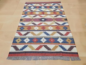 Alfombra Bohemia Hecha a Mano con Patrón Geométrico, Tejido Plano, de Lana y Acrílico, Estilo Rectangular, con Base de Yute, para Pasillo - Product Image 4
