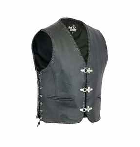 Chaleco de Motociclista sin Mangas de Cuero Genuino Negro para Hombre, Tallas S a 3XL - Product Image 1