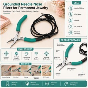 Grounded Needle <b>Nose</b> Pliers for Permanent Jewelry Welding and Jewelry Making ZetomedPro - Product Image 4