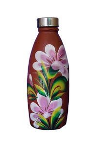Hand <b>Crafted</b> Flower Design Painted Earthen Glazed Sipper Wholesale Terracotta Water Bottle in 15-25-35 OZ Indian Manufacturer - Product Image 2