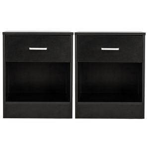 Comodini Moderni in Legno Massello per Casa e Hotel, Neri, Set da 2 con Cassetto - Product Image 5