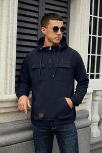 Prix d'usine – Nouveau sweat à capuche décontracté pour homme, respirant, avec demi-fermeture éclair, poche kangourou, en mélange de coton – Vente en gros - Product Image 3