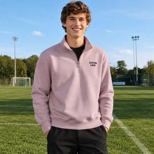 Sweat-shirt blanc à col zippé pour homme, léger, confortable, à manches longues, vêtement de mode moderne, vente en gros - Product Image 2