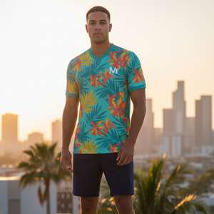 Camiseta de Fútbol con Cuello en V y Estampado Floral Tropical para Hombre, Manga Corta, Poliéster que Absorbe la Humedad, Ropa de Entrenamiento de Verano - Product Image 6